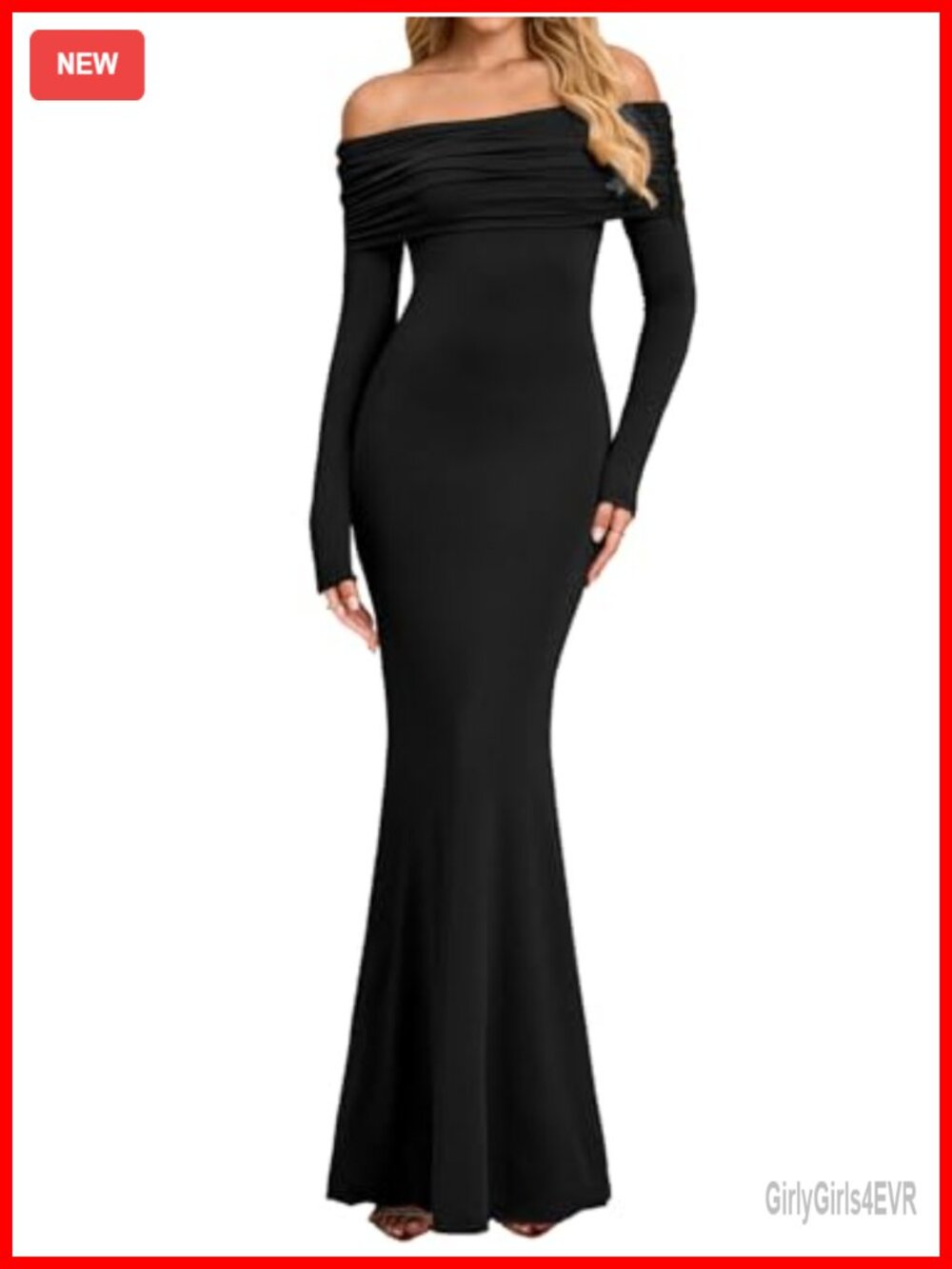 Women Off Shoulder Long Sleeve Maxi Dress Ruched Bodycon Mermaid Formal Wedding